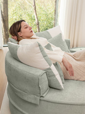 English Elm Oversized Round Accent Barrel Chair with Ottoman, Cloud-Like Chenille Comfort, No-Sag Support, Extra-Spacious Seating Green W1170P283148