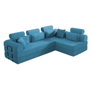 English Elm L Shaped Corduroy Sectional Sofa Converts to Sleeper Bed Space Saving Modular Couch Sky Blue W5532S00009