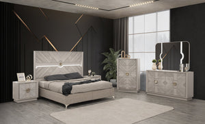 English Elm Eternity King 5PC Bedroom Set with Eucalyptus Veneer, High-Gloss Lacquer, Soft-Close Drawers & Storage B009S02049