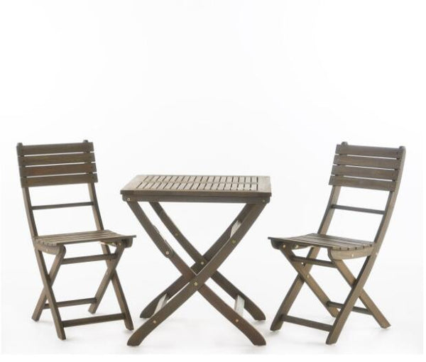English Elm Christopher Knight Home® - POSITANO Acacia Wood 3-Piece Foldable Bistro Set with Slat Design, Foot Pads & 400lb Chairs (Gray) 59328.00GRY2-60269.00GRY