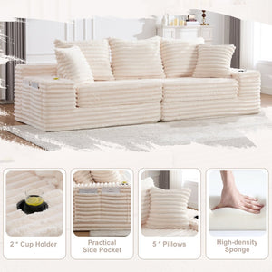 English Elm Oversized Corduroy Cloud Couch Convertible Sleeper Sofa with Memory Foam Seating Beige W395S00116