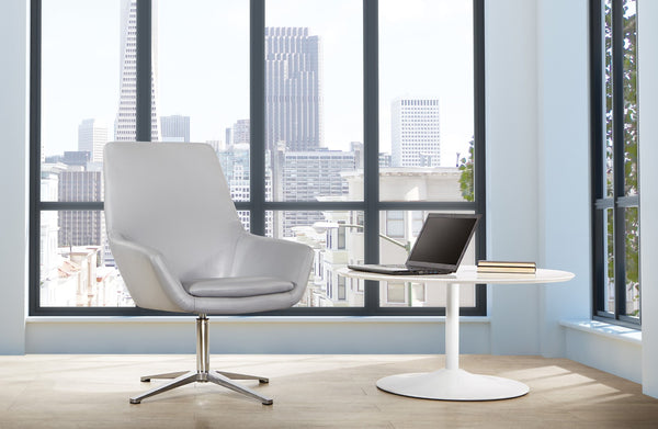 OSP Home Furnishings Modern Scoop Office Chair Faux Leather Ergonomic Swivel Seat with Polished Aluminum Base FL80228AL-U42
