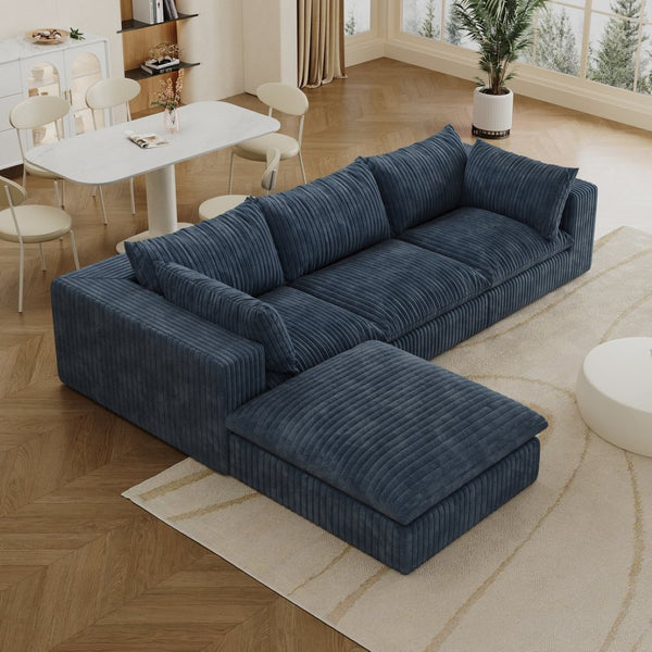 English Elm 118.2" Modular Cloud Sofa Corduroy Upholstered Deep Seat Lounge for Living Room Blue W2824S00153