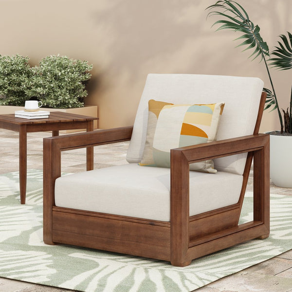 English Elm Christopher Knight Home® - WESTCHESTER Acacia Wood Floor Club Chair with Slatted Backrest, Ergonomic Legless Design for Outdoors Beige,Mocha 33 L x 28 W x 18.75 H N776P301042M