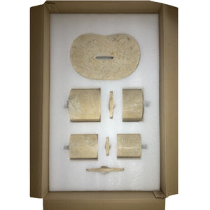 English Elm Glod Natural Marble Bathroom Accessories Set — 6-Piece Genuine Stone Vanity Organizers, Elegant Durable Decor Beige+Gold W1696P262944