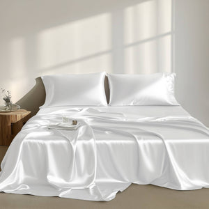 JLA Home Madison Park Essentials - Luxury Satin 6-Piece Sheet Set with Wrinkle-Resistant, OEKO-TEX Certified Silky Comfort for Sleep White MPE20-901