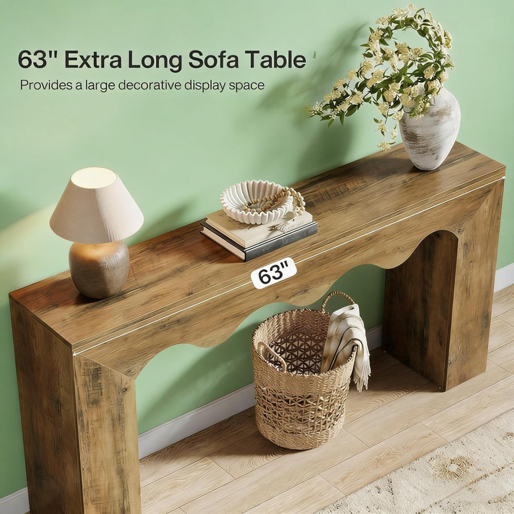 English Elm Wood Solid Fir Console Table Handcrafted Farmhouse Style for Entryway or Sofa T3971P449635