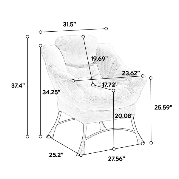 English Elm Lazy Chair Plush Ottoman Lounge Chair with Ergonomic Back, Side Pocket, Steel Frame Comfort Grey W640P271551