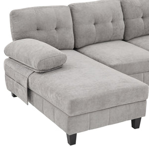 English Elm U-shaped Chenille Sectional Sofa with Dual Chaise Lounges, Tufted Back, Storage Pockets & Pillows Grey N719S002040E