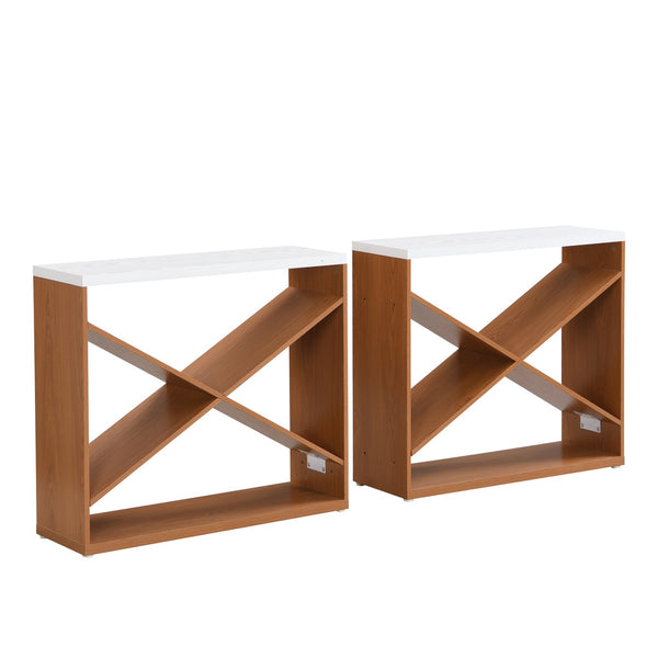 English Elm 70.87 Farmhouse Console Table with X-Frame Design, Detachable Extra-Long Entryway Shelf with Storage and Stable Thick-Plate Construction White W2317P233342