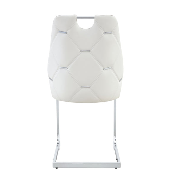 English Elm Dining Chairs Set Of 2 - Modern White Pu Leather With Gold Mesh, Chrome Handle, High Back Comfort W3493P359708