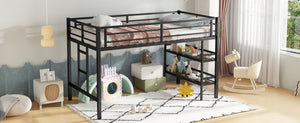 English Elm Twin Metal Loft Bed With Storage Shelf, Safe Climbing Ladder, Guardrails & Space-Saving Design For Kids W1580P309652-GIGA