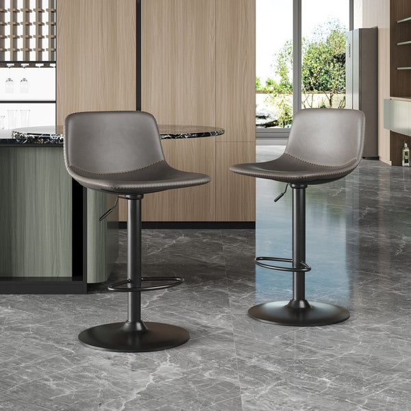 English Elm Adjustable Swivel Barstools Set of 2 Pu Leather Industrial Mid-century Kitchen Island Seating Gray T3623P430795