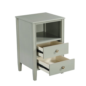 English Elm Winston 2-Drawer Storage Nightstand with Brushed Gold Knobs, Open Shelf, Fluted Legs, No Assembly Antique Grey B050P376956