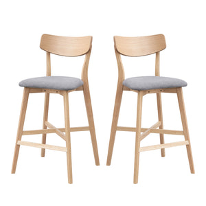 English Elm Wooden Bar Chairs Set Of 2, Modern Soft Upholstered Kitchen Island Chairs, Counter Height Stool With Backrest,Wooden Frame Chairs With Footrest For Pub,Living Room,Restaurant,Oak