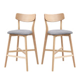 English Elm Wooden Bar Chairs Set Of 2, Modern Soft Upholstered Kitchen Island Chairs, Counter Height Stool With Backrest,Wooden Frame Chairs With Footrest For Pub,Living Room,Restaurant,Oak