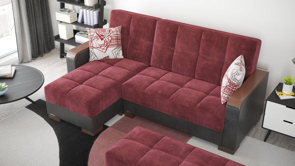 English Elm Primenest Convertible Chaise Lounge - Burgundy Microfiber, Wood Trim, Storage & Easy-Click Bed Feature B030P303554-GIGA