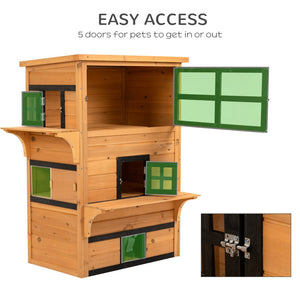 English Elm Pawhut Three Story Fir Wood Cat Condo Raised Floor Asphalt Roof Outdoor Shelter W2225P173761