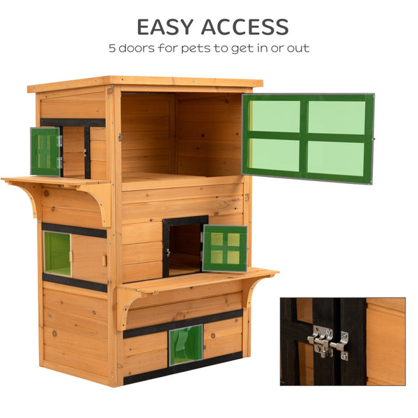 English Elm Pawhut Three Story Fir Wood Cat Condo Raised Floor Asphalt Roof Outdoor Shelter W2225P173761