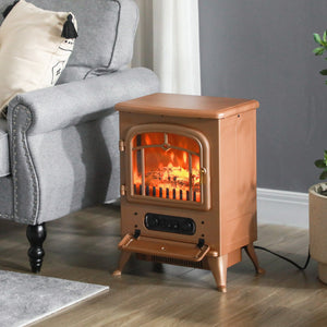 English Elm Homcom 22" Electric Fireplace Stove - Realistic Led Flames, 750W/1500W, Safety Features, Dark Brown W2225P249842