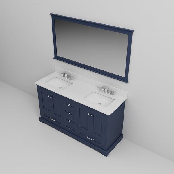 English Elm Navy Double Bath Vanity 60" W x 22" D with Cultured Marble Top, Chrome Faucet, 58" Mirror, Durable Finish B2731S01011