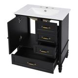 Christopher Knight Home® - Noble House - - 30" Bathroom Vanity With Sink, Bathroom Cabinet With A Door, Three Drawers, Solid Wood Legs & Mdf Board, Adiustable Foot Pads, Black (Other Color: N725P195409K)