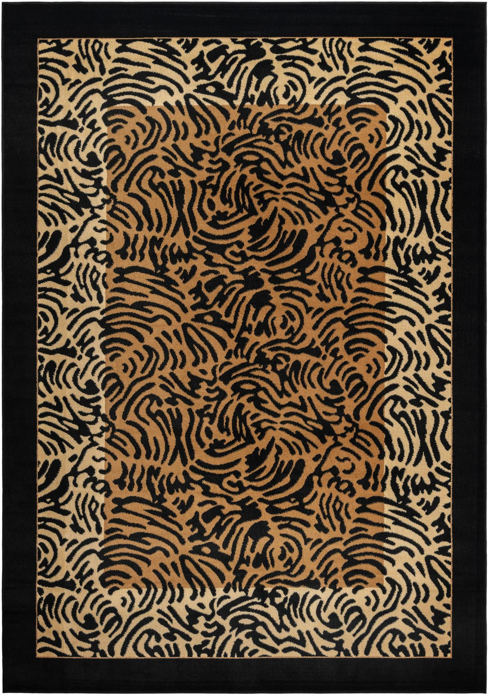 Unique Loom Wildlife Big Cat Machine Made Border Rug Light Brown, Black/Cream/Light Brown 7' 1" x 10' 0"