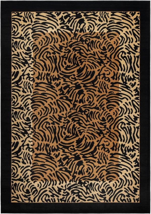 Unique Loom Wildlife Big Cat Machine Made Border Rug Light Brown, Black/Cream/Light Brown 7' 1" x 10' 0"
