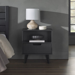 Hans Sleek Mid-Century Modern Nightstand with 1 Drawer and Open Cubby for Stylish Storage Solutions