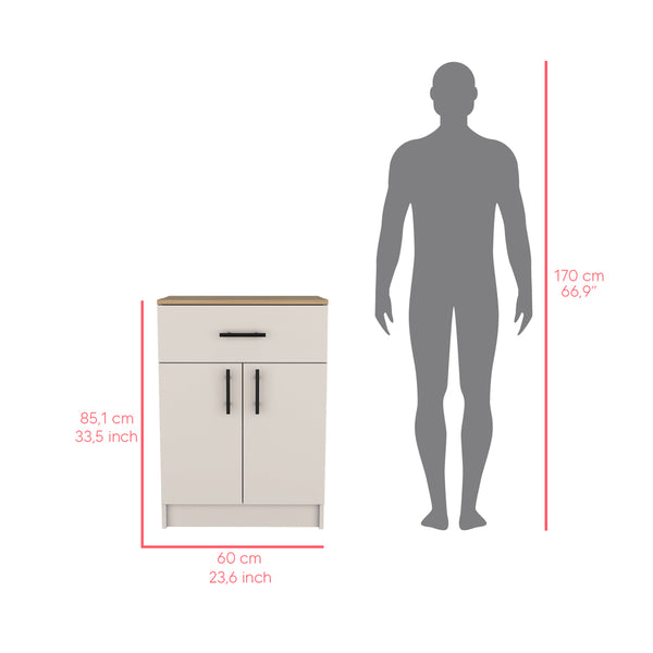 English Elm Pantry Netal Ivory/Natural Oak – Compact 33.5" Storage Cabinet with Countertop, Drawer & Shelves B092P243275