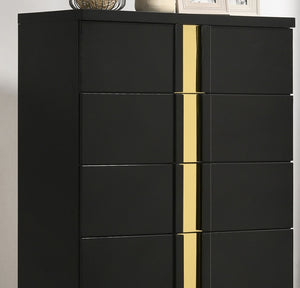 English Elm Black Sleek Chest with Gold Accents and Acrylic Trim, Dust‑Proof Drawers, Metal Bracket Legs, Modern Appeal Black,Gold 20 L x 35 W x 50 H B2741P370857