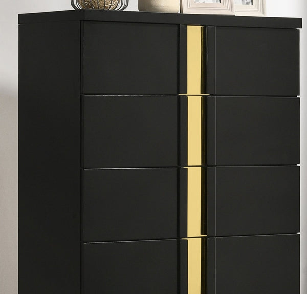 English Elm Black Sleek Chest with Gold Accents and Acrylic Trim, Dust‑Proof Drawers, Metal Bracket Legs, Modern Appeal Black,Gold 20 L x 35 W x 50 H B2741P370857