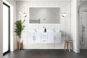 English Elm Glossy Double Bath Vanity 60 in with Cultured Marble Top, Soft-Close Drawers, LED Mirror, Durable Finish B2731S00775