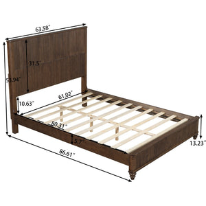 English Elm Solid Rubberwood Queen Platform Bed Tall Headboard Natural Grain No Box Spring W1716S00015