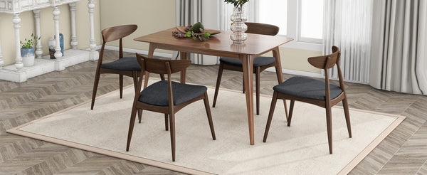 English Elm 5-piece Mid-century Rubberwood Dining Set with Upholstered Chairs for Small Spaces Charcoal,Walnut N759S003011F