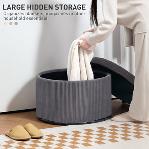English Elm Upholstered Corduroy Round Storage Ottoman with Lid for Living Room or Bedroom T3971P430899