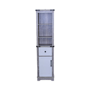 English Elm Narrow Farmhouse Bathroom Storage Cabinet with Adjustable Shelves, Drawer & Tall Linen Tower Design Grey+White W1412P271797