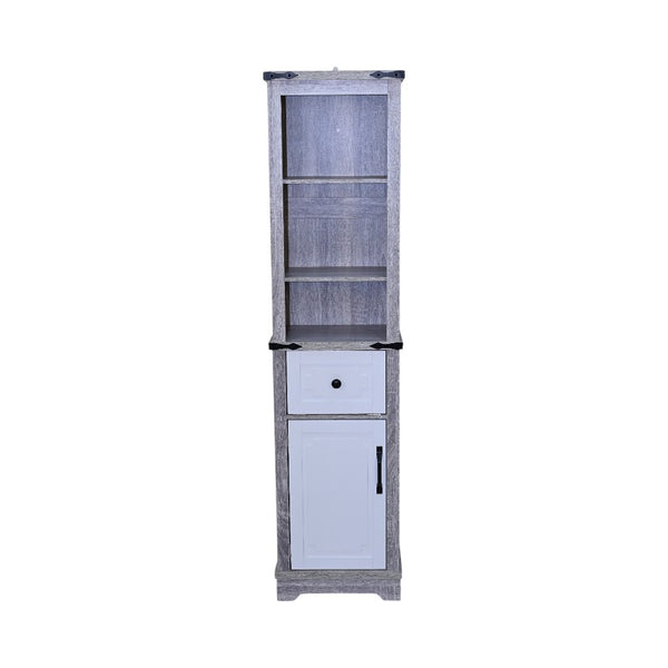 English Elm Narrow Farmhouse Bathroom Storage Cabinet with Adjustable Shelves, Drawer & Tall Linen Tower Design Grey+White W1412P271797