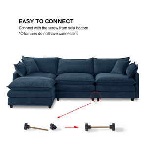 English Elm 105" L-shaped Chenille Sectional with Ottoman Pocket Spring Living Room Sofa Blue W1097S00231