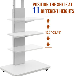 English Elm Tv Floor Stand Rolling Cart with Lockable Wheels Height Adjustable Iron Mdf Mount White W241P246880