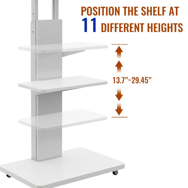 English Elm Tv Floor Stand Rolling Cart with Lockable Wheels Height Adjustable Iron Mdf Mount White W241P246880