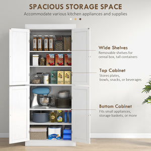 English Elm Homcom 72.5" Tall Kitchen Pantry Cabinet With 4 Doors, Adjustable Shelves For Smart Storage Solutions W2225P200648