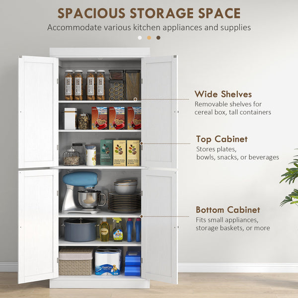 English Elm Homcom 72.5" Tall Kitchen Pantry Cabinet With 4 Doors, Adjustable Shelves For Smart Storage Solutions W2225P200648