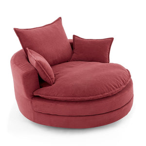 English Elm 360° Oversized Swivel Lounge Chair with 38" Deep Seat Dual-Layer Cushion Corduroy Accent Pillows Red N719S002100J
