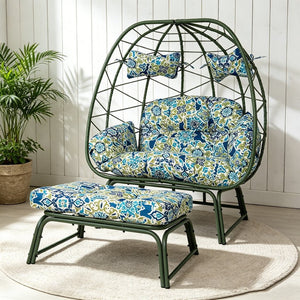 English Elm Double Wicker Egg Chair with Ottoman Bohemian Rattan Outdoor Lounge for Patio T5880P501486