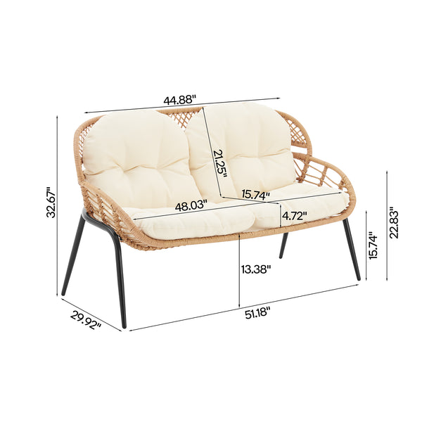 English Elm Pine 4-Piece Conversation Set with UV-Resistant Waterproof Fabric, Removable Cushions & Glass Top Cream B365P397657