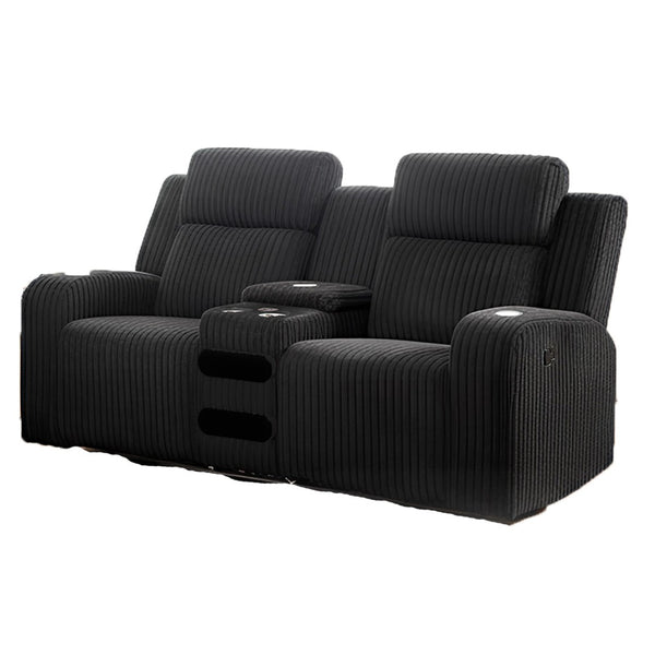 English Elm 2+3 Seat Corduroy Reclining Sofa Set with Bluetooth Speaker and Wireless Charging Console W3900S00017
