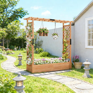 English Elm Trellis Planter Box Solid Fir Wood Raised Bed with Arched Garden Support Outdoor T3971P455853