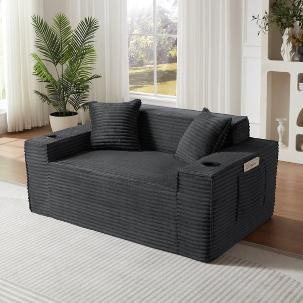 English Elm 2seater Corduroy Sofa Pocket Spring Cushioning No Assembly Compact Apartment Lounge Dark Gray W3396P434755