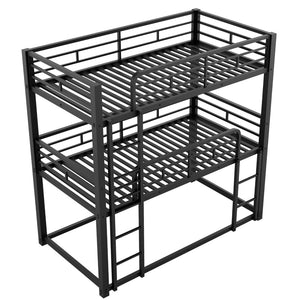 English Elm Metal Triple Bunk Bed Steel Frame Twin Three Tier Guardrails for Shared Rooms Black GX000230AAB
